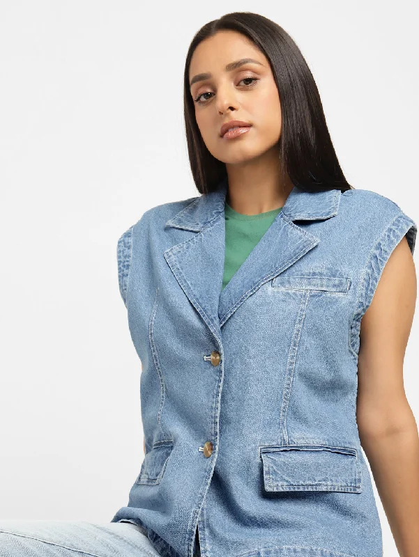 Levi's x Deepika Padukone Solid Blue Notched Lapel Jacket