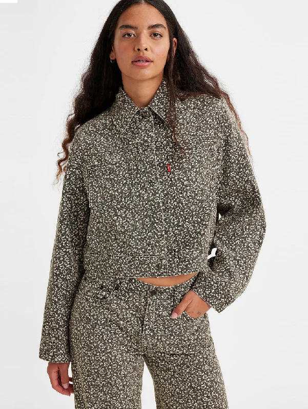 Women's Floral Print Grey Collar Neck Jacket