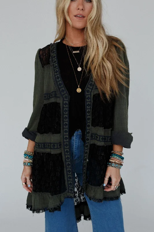 Lace Talk About It Duster Kimono - Charcoal