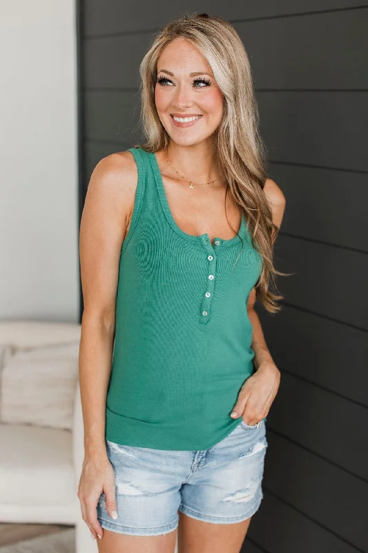 Memorable Moments Henley Tank Top- Green