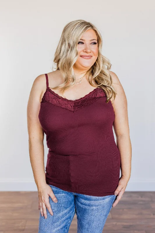 Pulse Basics All You Ever Wanted Lace Tank- Burgundy