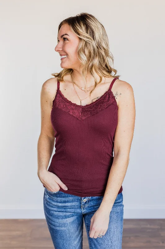 Pulse Basics All You Ever Wanted Lace Tank- Burgundy