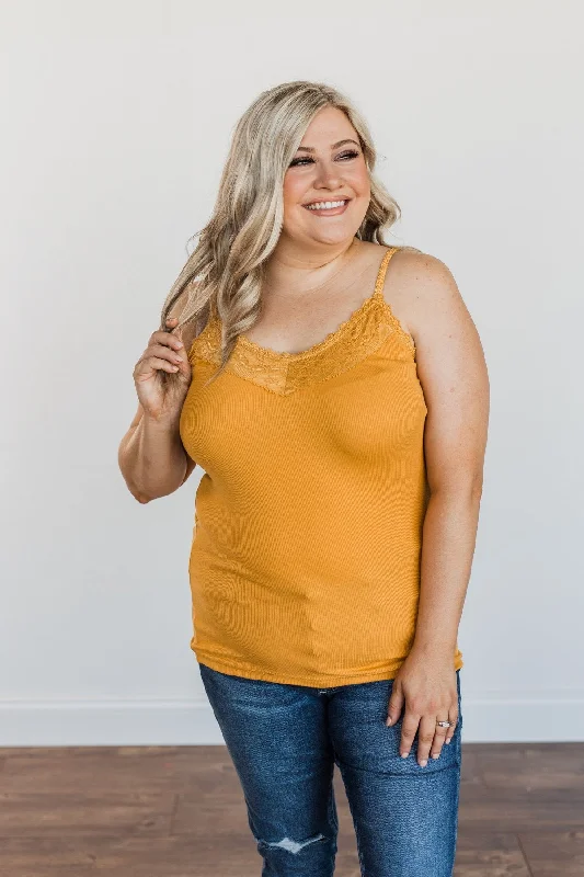 Pulse Basics Lace Trimmed Tank Top- Mustard