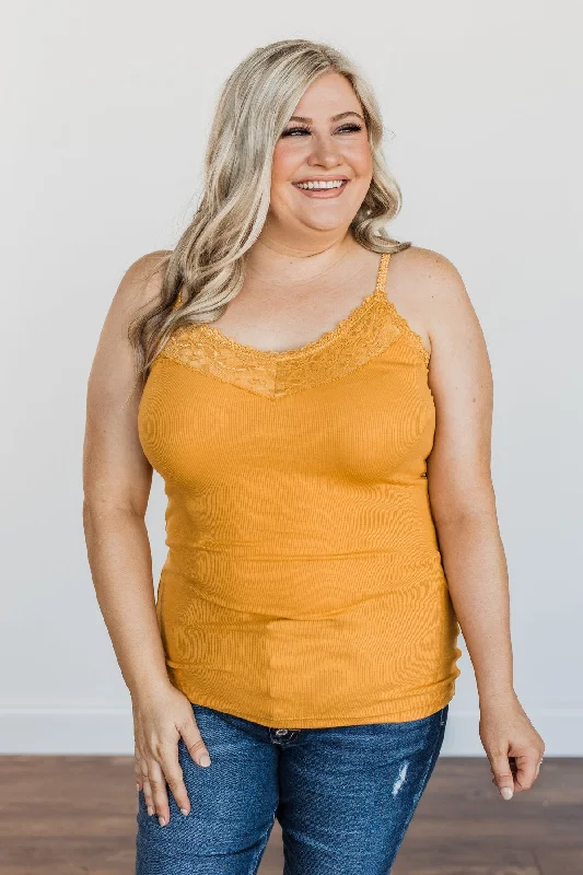 Pulse Basics Lace Trimmed Tank Top- Mustard