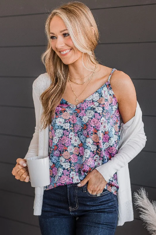 Ready For A Change Floral Tank Top- Navy