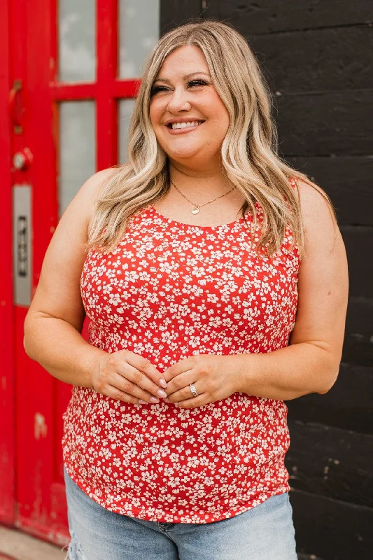 So Much To See Floral Tank Top- Red & Ivory