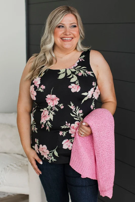 Soak Up The Love Floral Tank Top- Black & Pink