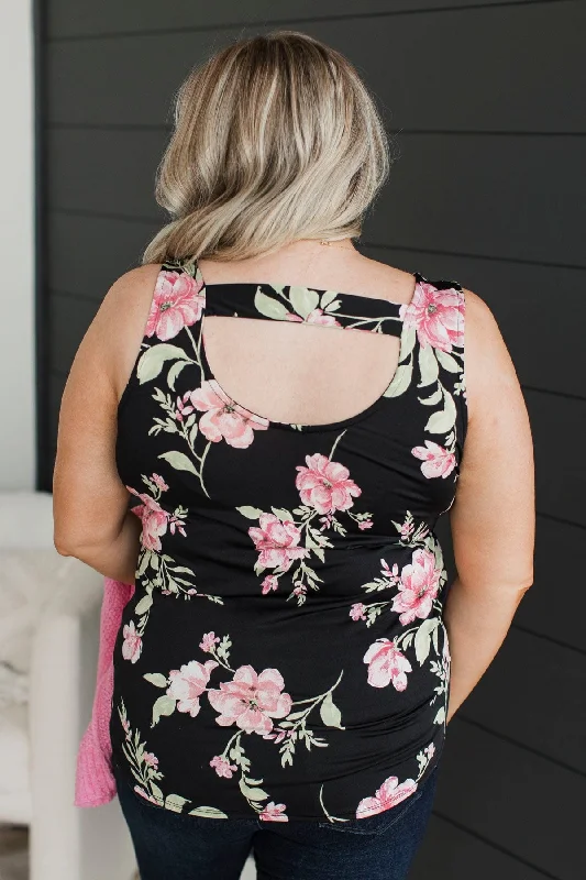 Soak Up The Love Floral Tank Top- Black & Pink