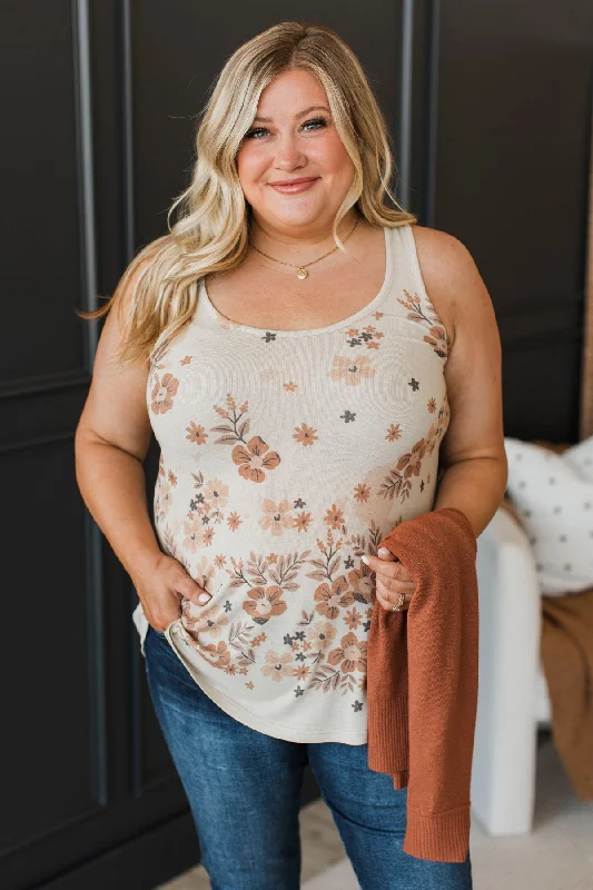 Truly The Sweetest Floral Tank Top- Taupe