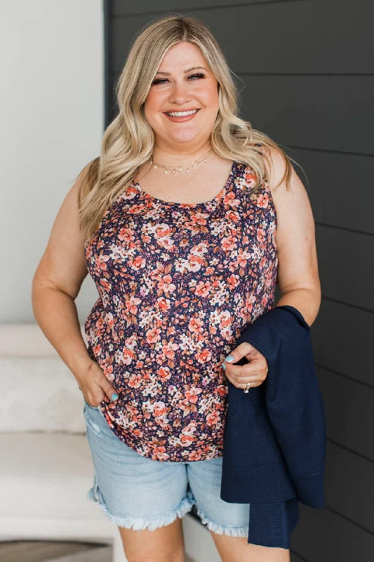 Twinkle In My Eye Floral Tank Top- Navy