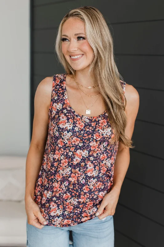 Twinkle In My Eye Floral Tank Top- Navy