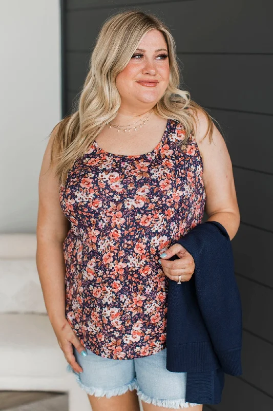 Twinkle In My Eye Floral Tank Top- Navy