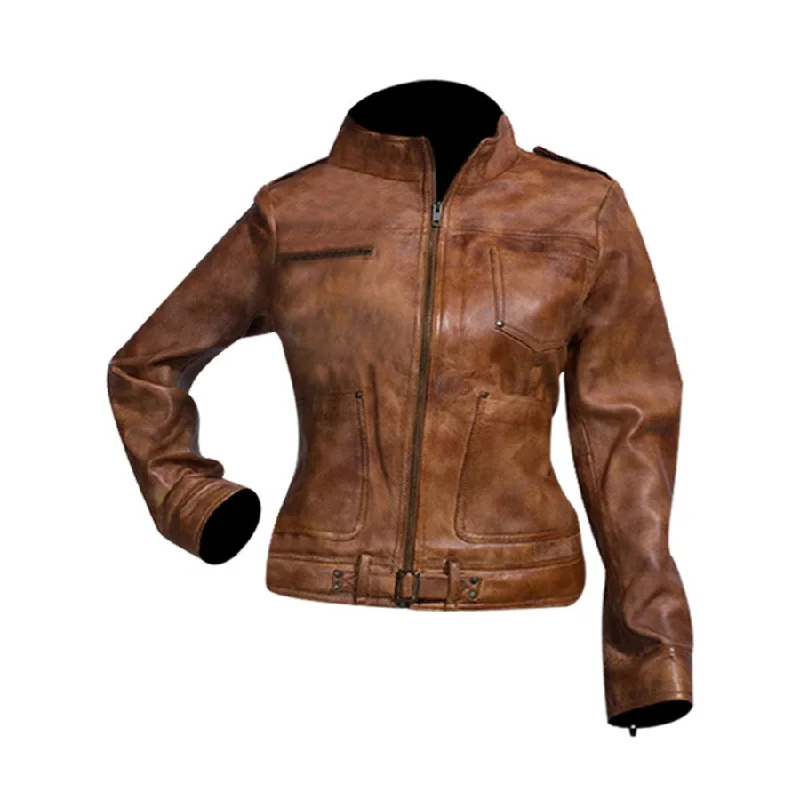 Women's Distressed Brown Biker Leather Jacket