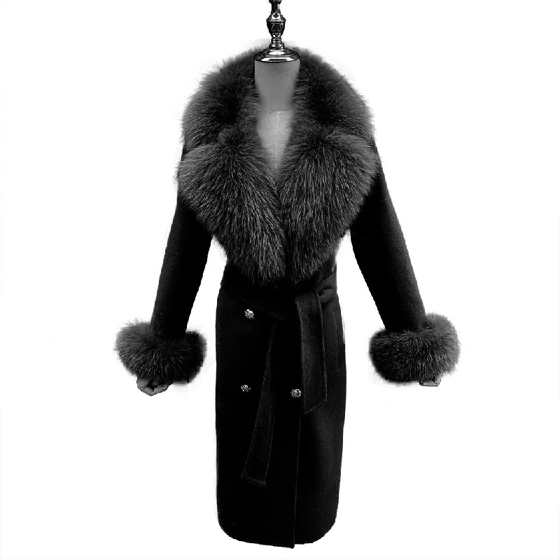 Cashmere Trench Coats Big Fur Collar & Cuffs