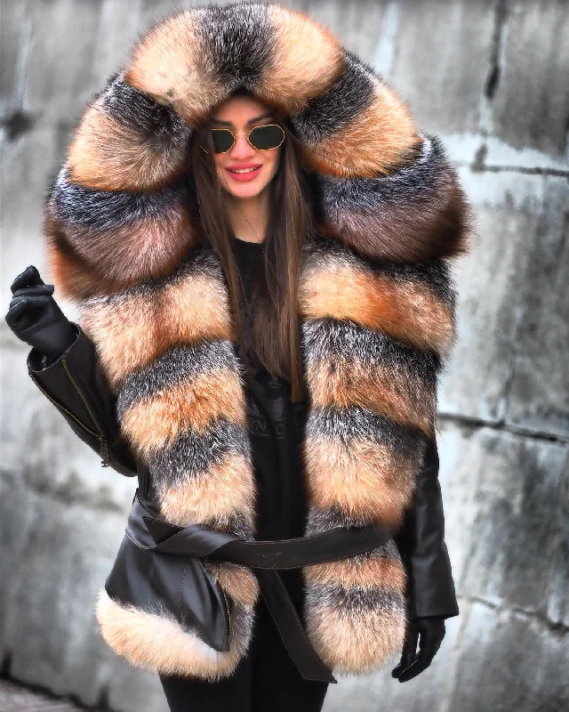 Genuine Leather Coats Big Fur Collar Parkas