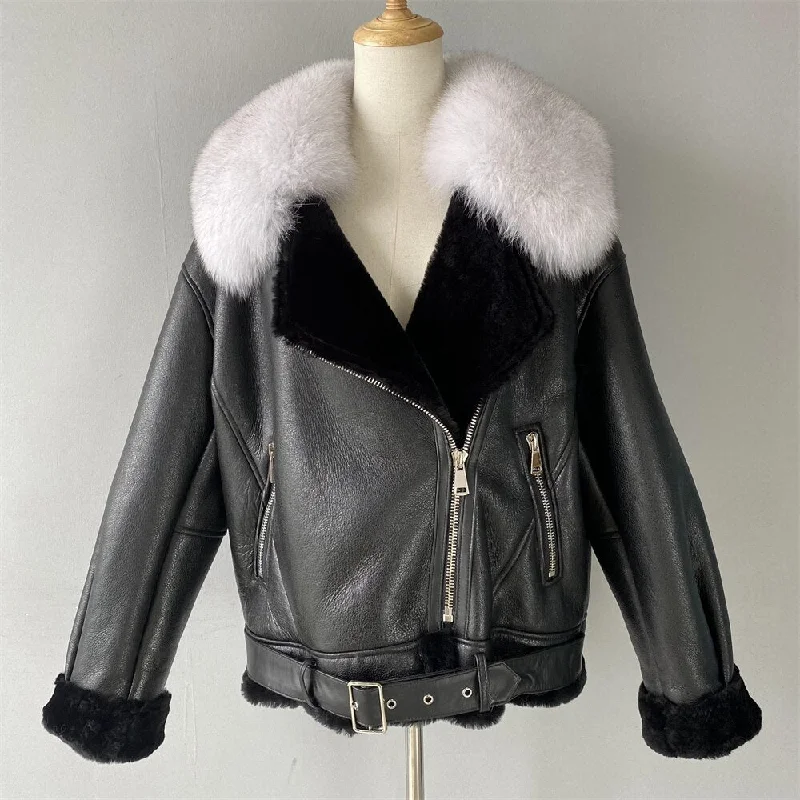 Genuine Leather Moto Jackets Shearling Liner