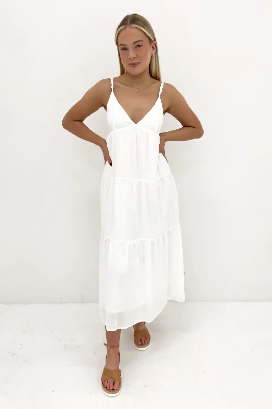 Classic Tiered Midi Dress White