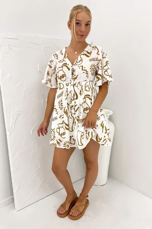 Emersyn Mini Dress White Tan Aztec Vase