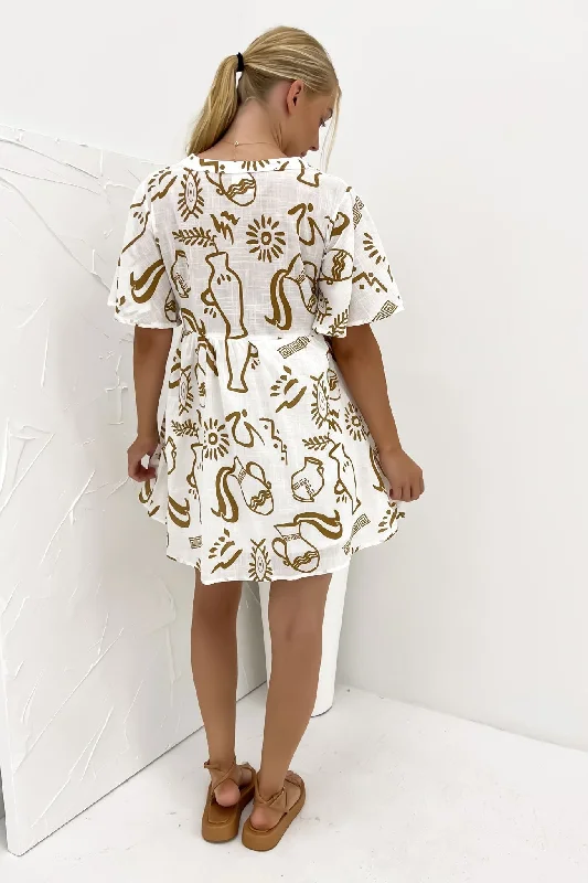 Emersyn Mini Dress White Tan Aztec Vase