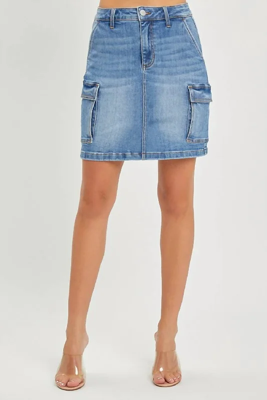 Midi Cargo Skirt In Medium Wash