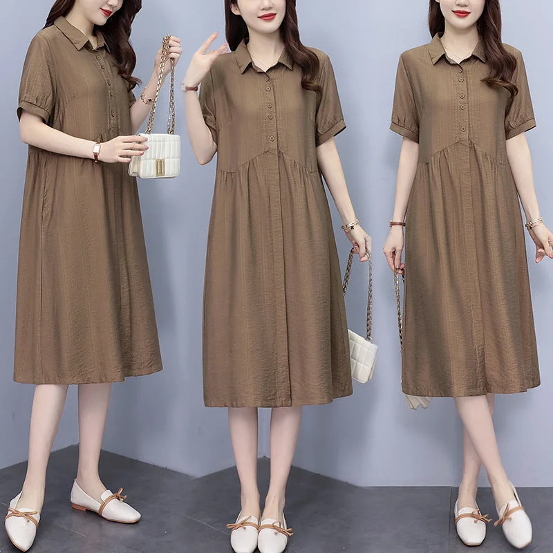 NiDELL Polo Dress . Women's New Summer Casual Loose plus Size Women's Clothing Plump Girls Slim Looking Belly Covering Mom Dress