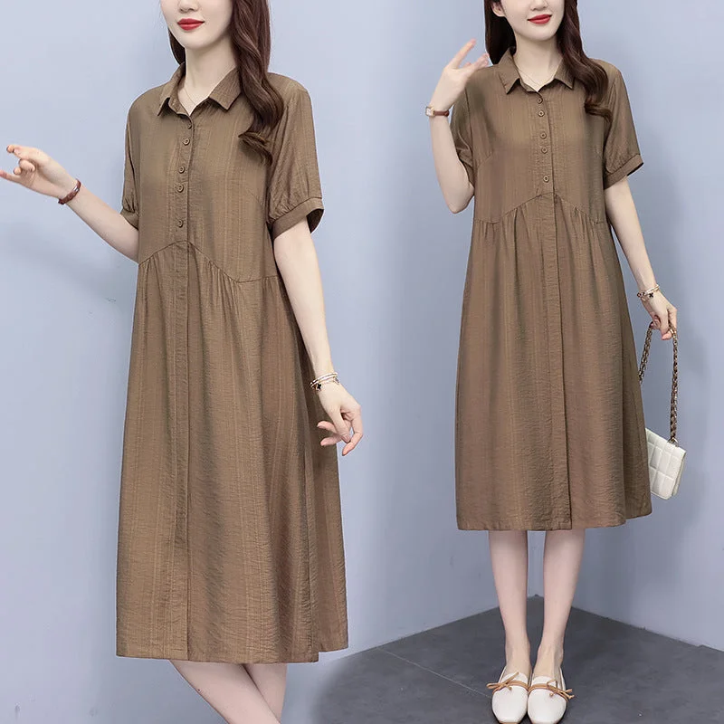 NiDELL Polo Dress . Women's New Summer Casual Loose plus Size Women's Clothing Plump Girls Slim Looking Belly Covering Mom Dress