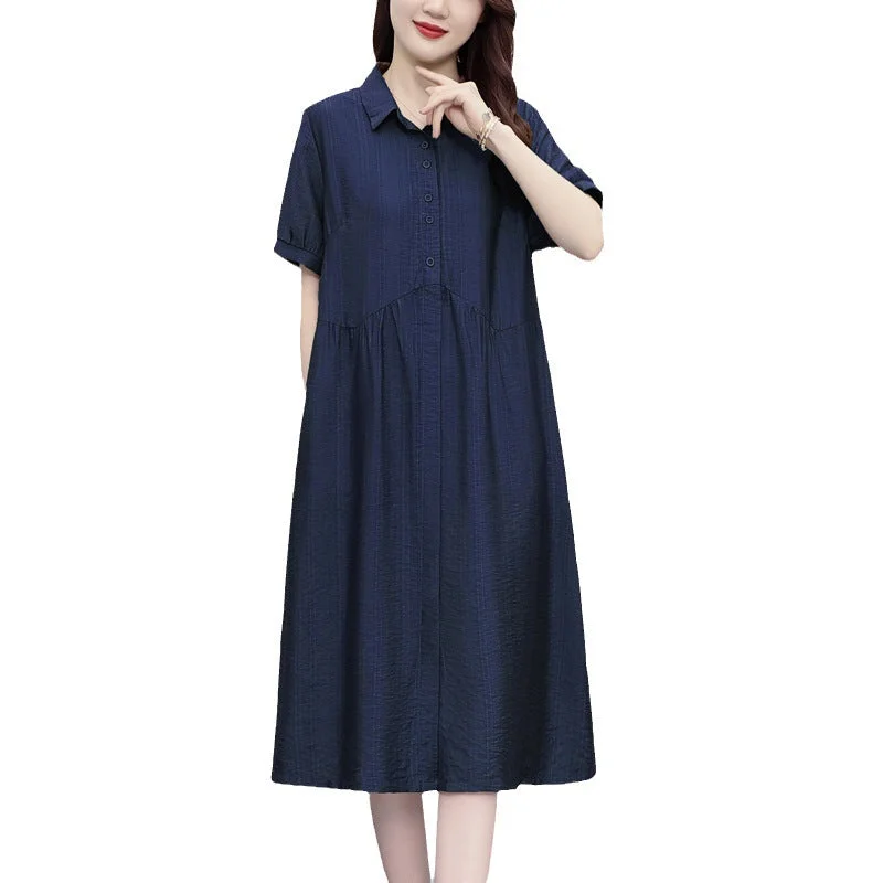 NiDELL Polo Dress . Women's New Summer Casual Loose plus Size Women's Clothing Plump Girls Slim Looking Belly Covering Mom Dress