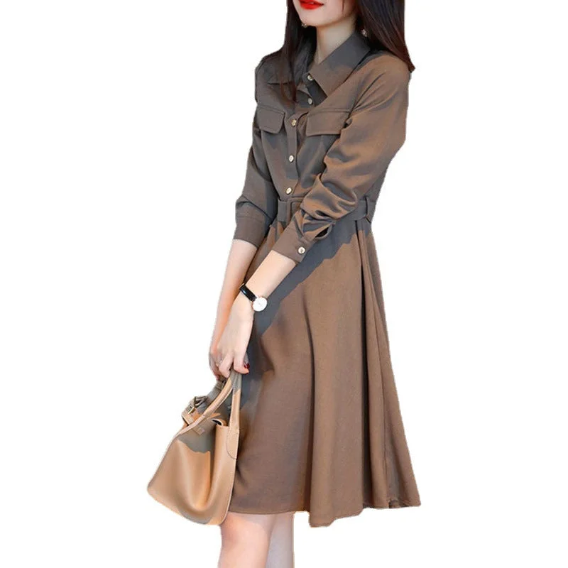 NiDELL Spring Women's Clothes . New Elegant Chic High-Grade Long-Sleeved Shirt Dress Adult Lady like Woman Lightly Mature Skirt