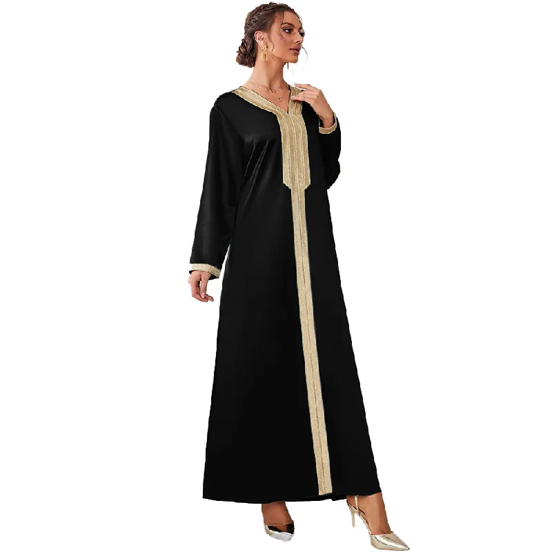 NiDELL XF-K-21110 Muslim . Autumn New Fashion Middle East Dubai Arab V-neck Women's Dress