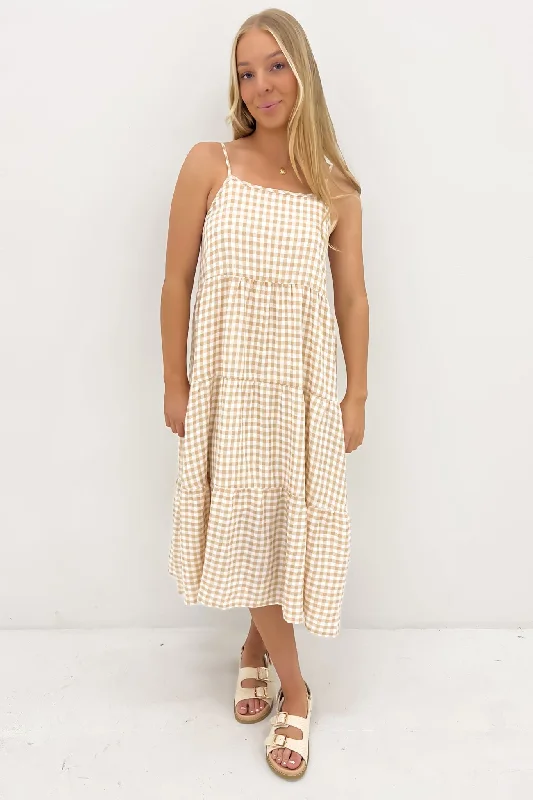 Tarah Midi Dress Beige Check