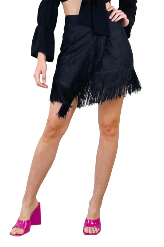 Wrap Me In Fringe Skirt In Black