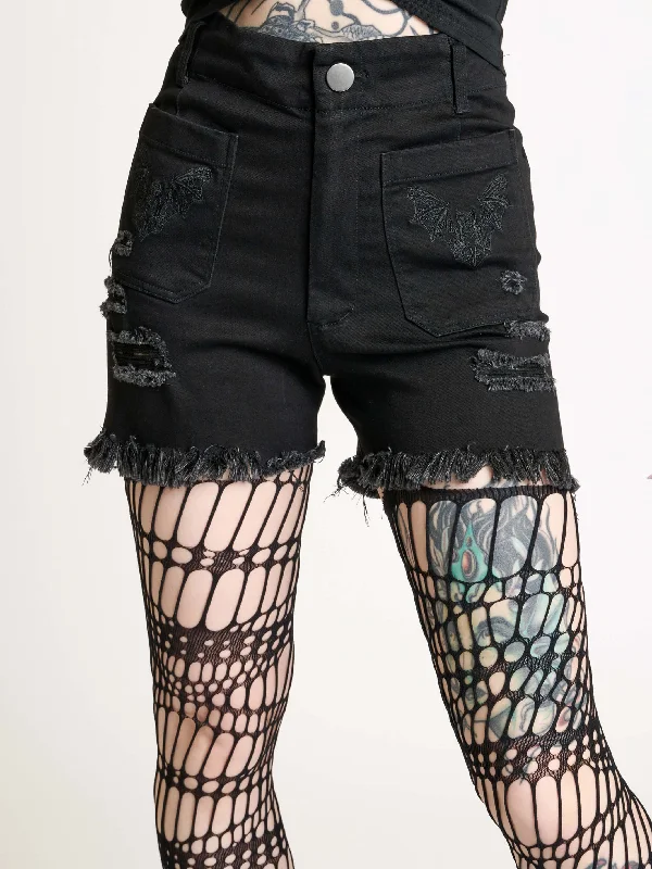 bat-embroidered-denim-shorts