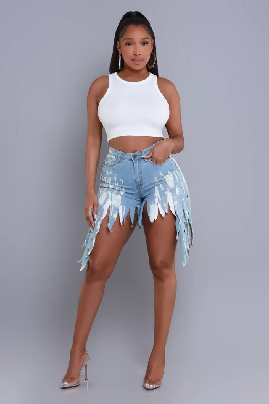 Between The Lines Cut Up Denim Shorts - Blue