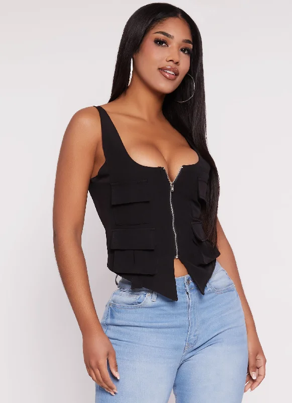 Cargo Pocket Zip Front Cropped Tank Top