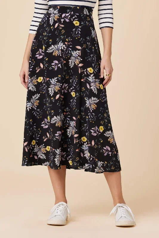 Blaze Washable Silk Skirt - French Jardin Black