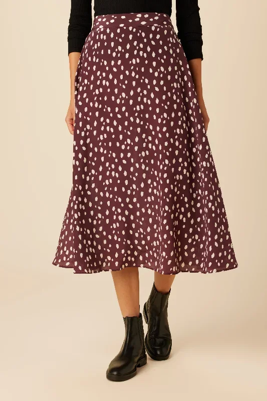 Blaze Washable Silk Skirt - Pebble Dot Plum