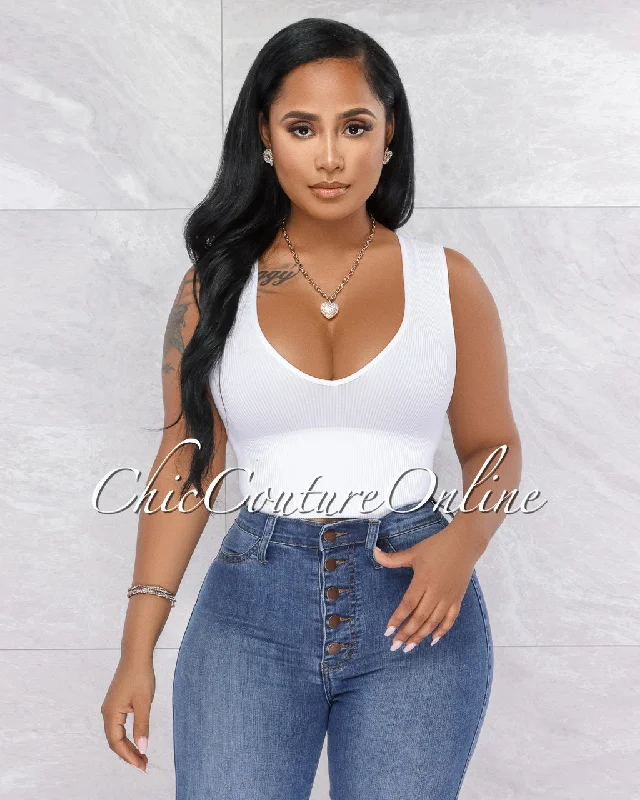 Bolton White V-Neck Ribbed Crop Top