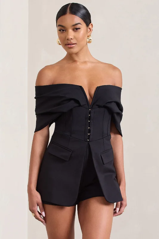 damsel-black-cotton-blend-corset-bardot-playsuit-cl128457002