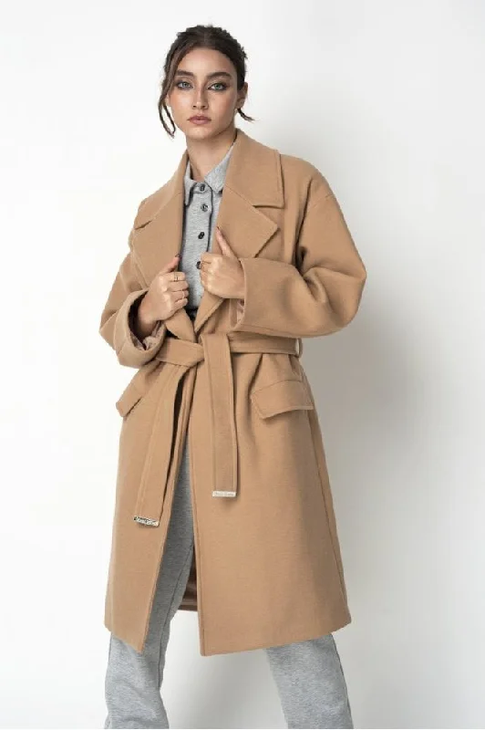 Double Second Camel Wrap Collar Coat