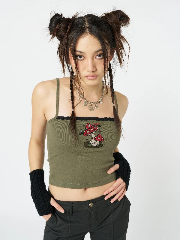 Enoki Mushroom Dark Khaki Cami Top