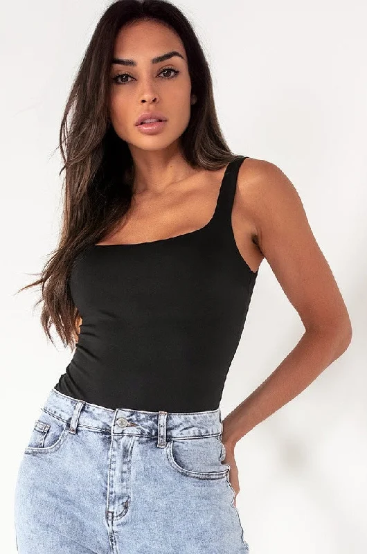 Helena Black Scoop Neck Slinky Bodysuit