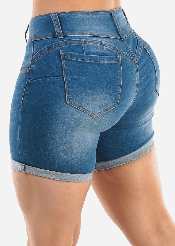 High Waist Butt Lift Mid Thigh Denim Shorts