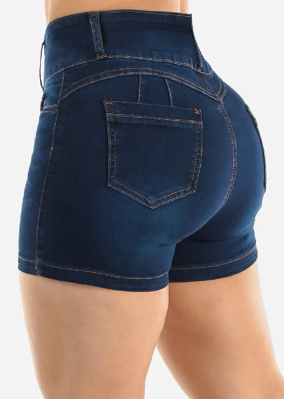 High Waist Butt Lifting Dark Denim Shorts