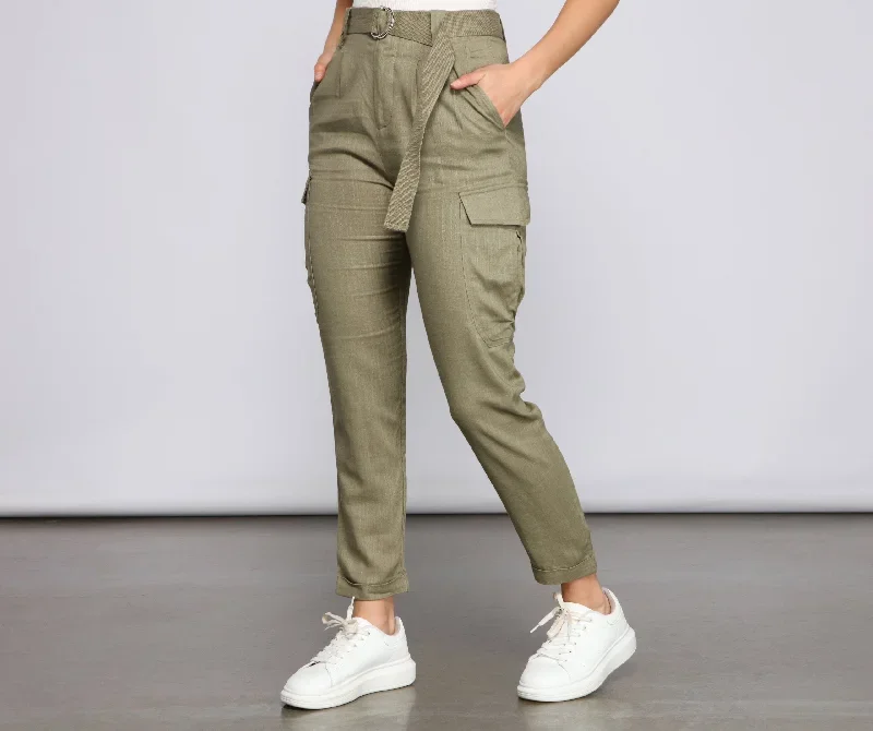 High Waist Linen Cargo Pants