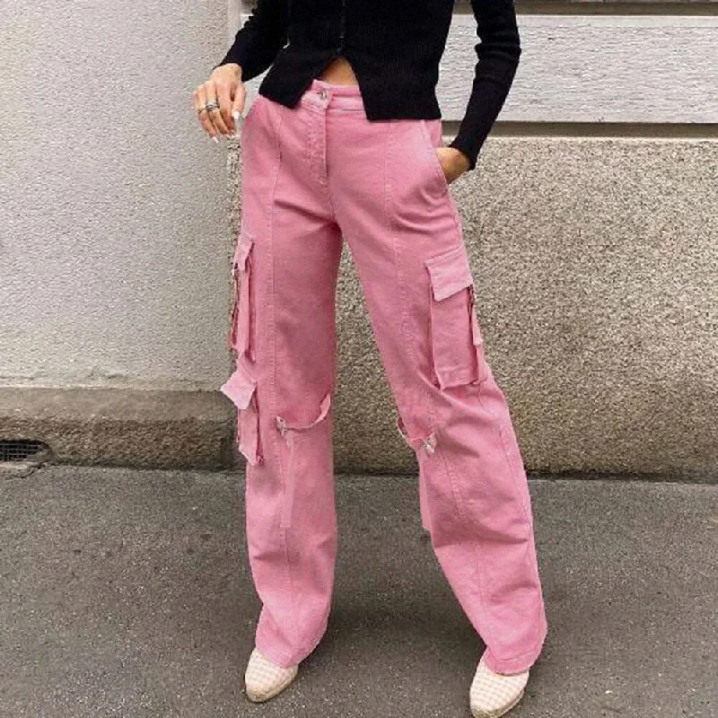 JuliaFashion-High Waist Vintage Baggy Cargo Pants