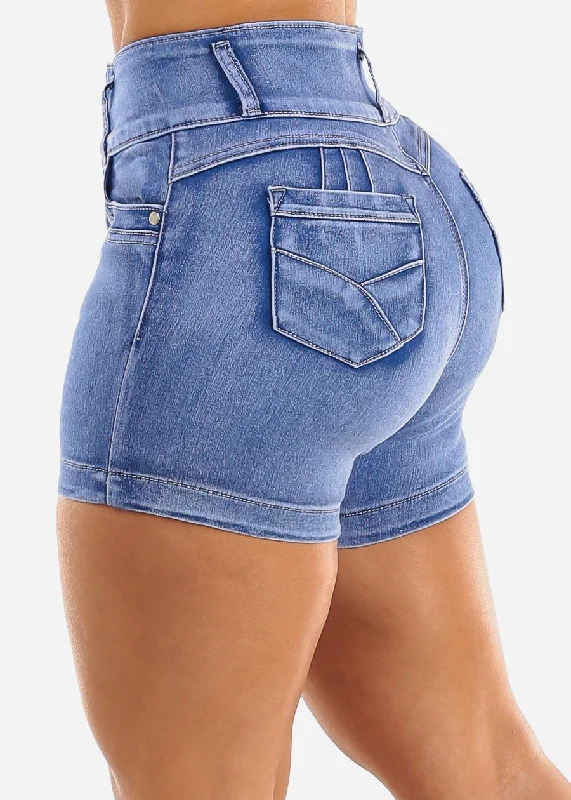 High Waisted Butt Lift Denim Shorts Light Sand Wash