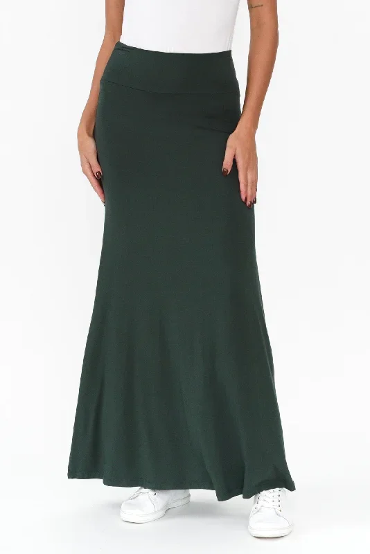 Lana Dark Green Bamboo Maxi Skirt