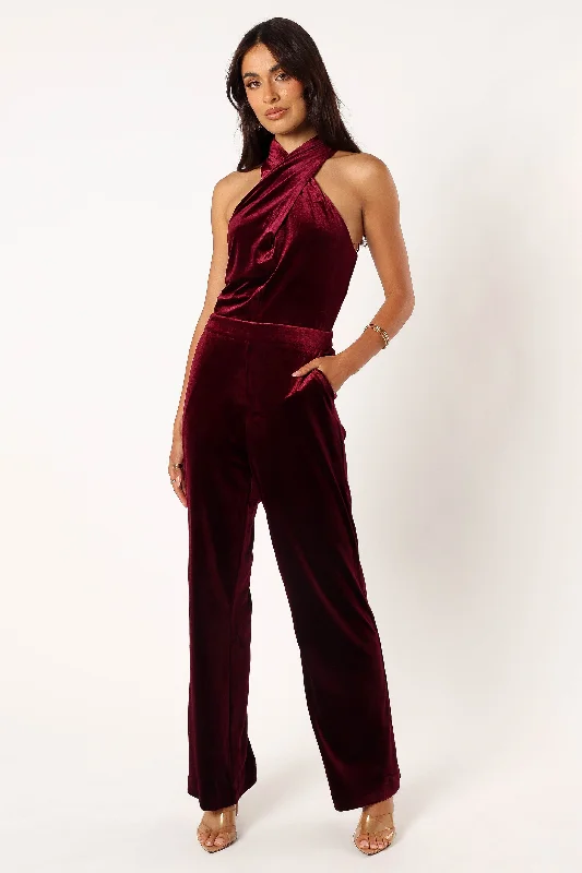 Liberty Velvet Jumpsuit - Burgundy