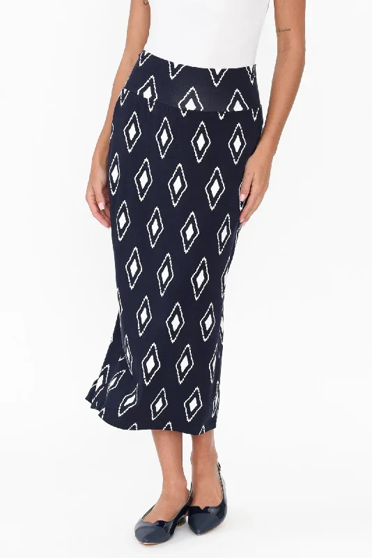 Navy Diamond Bamboo Maxi Tube Skirt