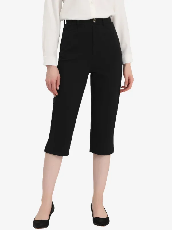 Women's Casual High-Waisted Cropped Slim Split Capris Work Pants